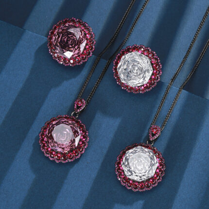 High carbon content, with the main component being the same carbon element as real diamonds. Highly simulated diamond, high-quality texture, true color treasure, rose cut circular temperament, light luxury set, women's 18mm jewelry