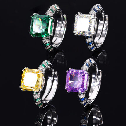 High carbon content, with the main component being the same carbon element as real diamonds. Highly simulated diamond Redion cut high-quality texture genuine color treasure copper bottom gold-plated ice flower cut high carbon diamond copper inlaid color ring for women 10 * 10