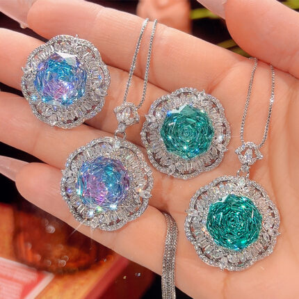 High carbon content, with the main component being the same carbon element as real diamonds. Highly simulated diamond, Redion cut, high-quality texture, true color, rose cut, color, fashionable and versatile set for women, 14mm wholesale