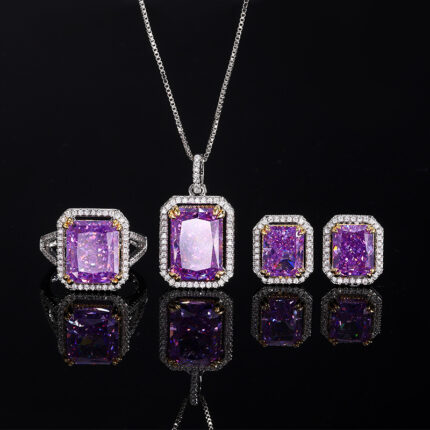 The top cutting technology of S925 Caibao is a best-selling product with high carbon content, and its main component carbon element is the same as that of real diamond. Highly simulated diamond Redion cut ice flower cut purple diamond copper inlaid fashionable set 10 * 14-10 * 12