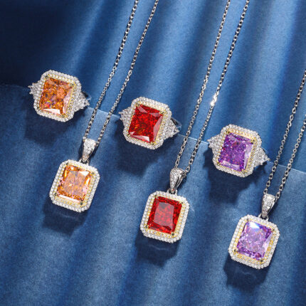 The color gemstone cutting technology is popular, with high carbon content, and the main component carbon element is the same as that of real diamonds. Highly simulated diamond Redion cutting, ice flower cutting, copper inlay, temperament set, main stone 10 * 12