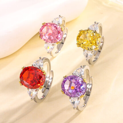 The cutting technology of colored gemstones is popular, with high carbon content, and the main component carbon element is the same as that of real diamonds. Highly simulated diamond Redion cutting ice flower cutting pigeon egg copper inlaid temperament ring 10 * 12