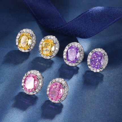 High carbon content, with the main component being the same carbon element as real diamonds. Highly simulated diamond Redion cutting high-quality texture genuine color treasure ice flower cutting copper inlaid egg shaped niche earring main stone 7 * 9