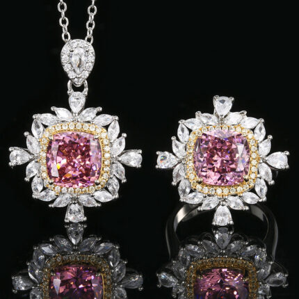 High carbon content, with the main component being the same carbon element as real diamonds. Highly simulated diamond, Redion cut, high-quality texture, true color treasure, simulated bird's nest cut, dried rose, retro fat square set for women, 10 * 10