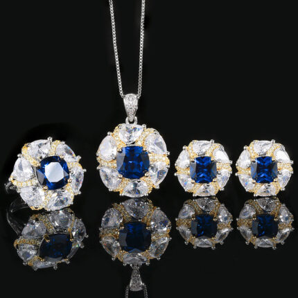 High carbon content, with the main component being the same carbon element as real diamonds. Highly simulated diamond, Redion cut, high-quality texture, true color treasure, simulated blue pointed crystal temperament, light luxury set for women, 10-8mm