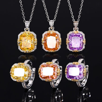 The color gemstone cutting technology is popular, with high carbon content, and the main component carbon element is the same as that of real diamonds. Highly simulated diamond Redion cut ice flower cut copper inlaid retro light luxury set for female lead 10 * 12