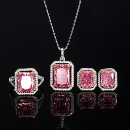 High carbon content, with the main component being the same carbon element as real diamonds. Highly simulated diamond Redion cutting high-quality texture genuine color treasure ice flower cutting deep pink diamond copper inlaid fashion set 10 * 14-10 * 12