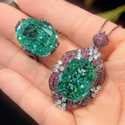 High carbon content, with the main component being the same carbon element as real diamonds. Highly simulated diamond, Redion cut, high-quality texture, true color treasure, simulated bird's nest, Chipala green retro set, women's stone 15 * 20