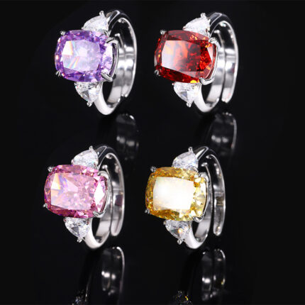 The color gemstone cutting technology is popular, with high carbon content, and the main component carbon element is the same as that of real diamonds. Highly simulated diamond Redion cut ice flower square diamond copper inlaid simple fat square ring for women 10 * 12