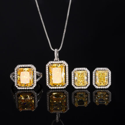 High carbon content, with the main component being the same carbon element as real diamonds. Highly simulated diamond Redion cutting high-quality texture genuine color treasure ice flower cutting yellow diamond copper inlaid fashion set 10 * 14-10 * 12
