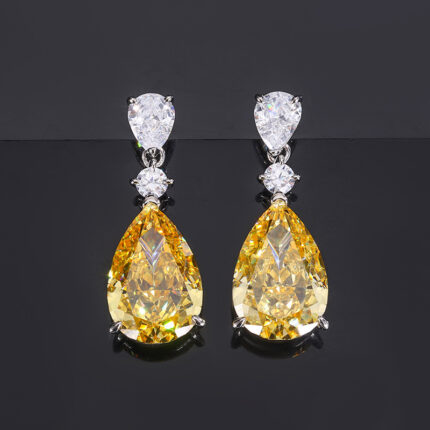 High carbon content, with the main component being the same carbon element as real diamonds. Highly simulated diamond Redion cut high-quality texture true color treasure sunset yellow premium water droplet earrings earrings for women 12 * 18