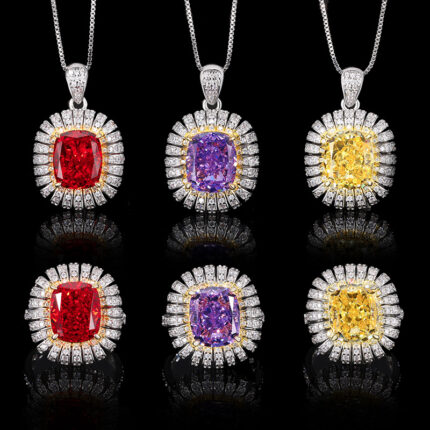 The color gemstone cutting technology is popular, with high carbon content, and the main component carbon element is the same as that of real diamonds. Highly simulated diamond Redion cut ice flower cut color diamond copper inlaid fashionable light luxury pendant 1 set 0 * 12