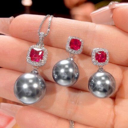 High carbon content, with the main component being the same carbon element as real diamonds. Highly simulated diamond, Redion cut, high-quality texture, true color, precious red, corundum, gray pearl, high-end set for women, 14-12m