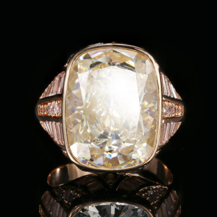 High carbon content, with the main component being the same carbon element as real diamonds. Highly simulated diamond Redion cut high-quality texture genuine color treasure ice flower square diamond copper inlaid retro rose gold ring 12 * 16