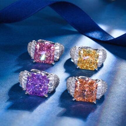 The color gemstone cutting technology is popular, with high carbon content, and the main component carbon element is the same as that of real diamonds. Highly simulated diamond Redion cut copper set with diamond temperament princess square ring for women, size 12 * 12