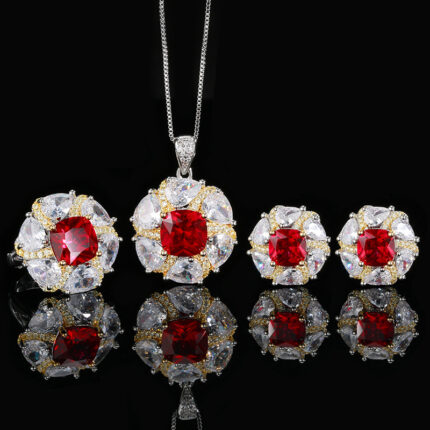 High carbon content, with the main component being the same carbon element as real diamonds. Highly simulated diamond Redion cutting high-quality texture genuine color treasure simulated red corundum temperament light luxury set for women 10-8mm